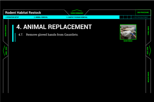 Medium-fidelity user interface showing a procedure step on a phone screen